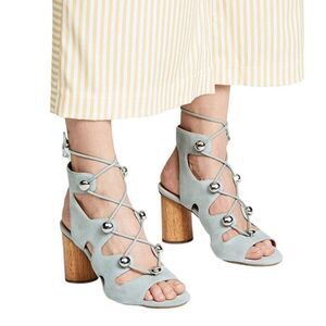 REBECCA MINKOFF Adiv Ghillie Caged‎ Sandals Suede Lace Up Open Toe Block Strappy